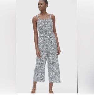 Gap Navy & White Mini Floral Print Sleeveless Cami Wide Leg Crop Jumpsuit